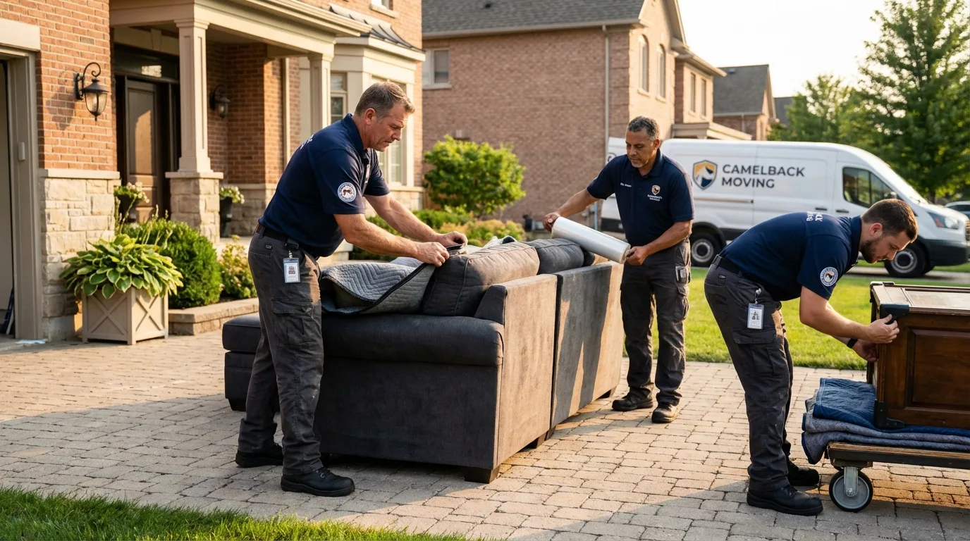 Large estate moving crew wrapping furniture in Jersey City, NJ