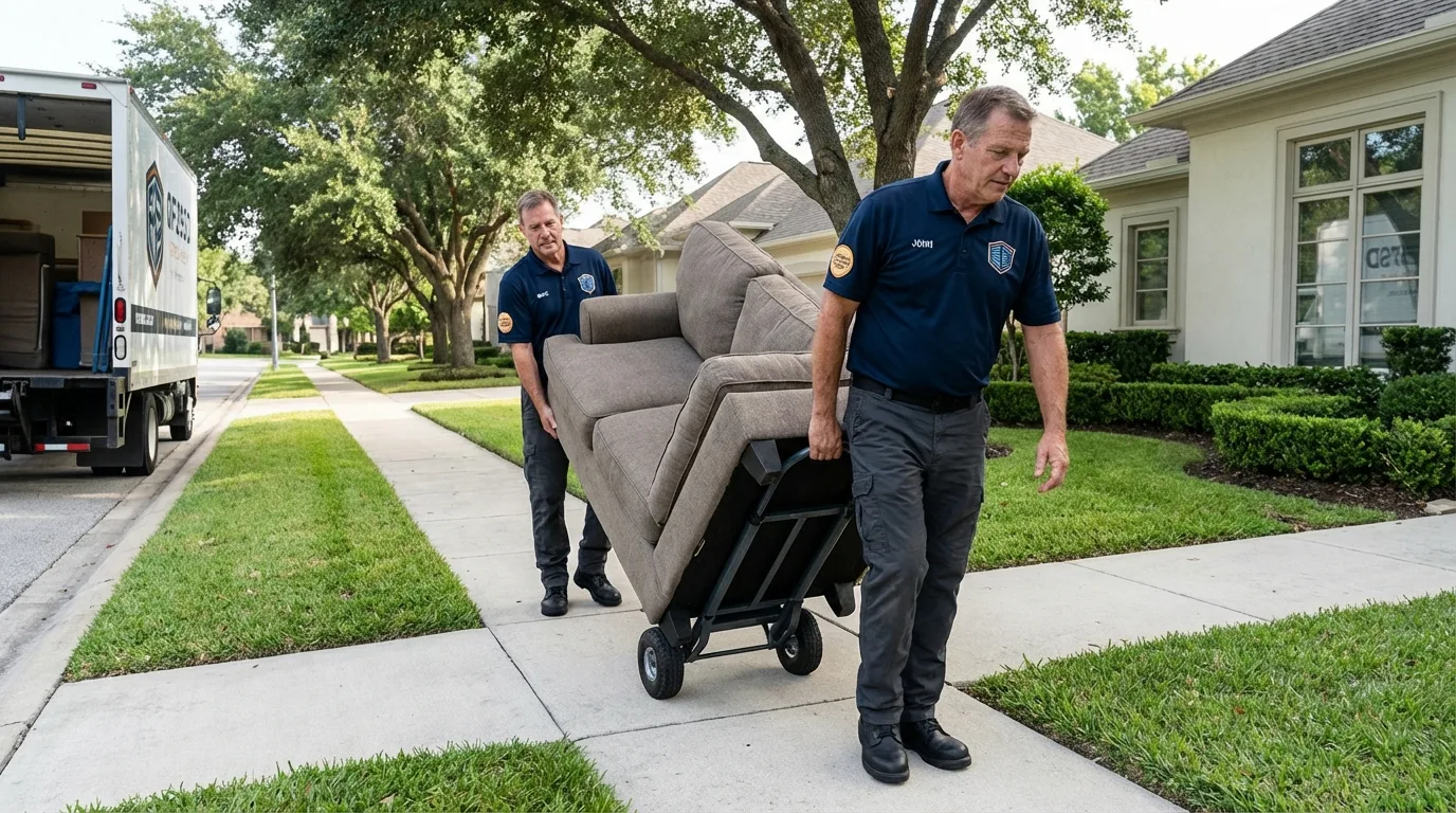 Local residential moving crew loading furniture in Jersey City, NJ