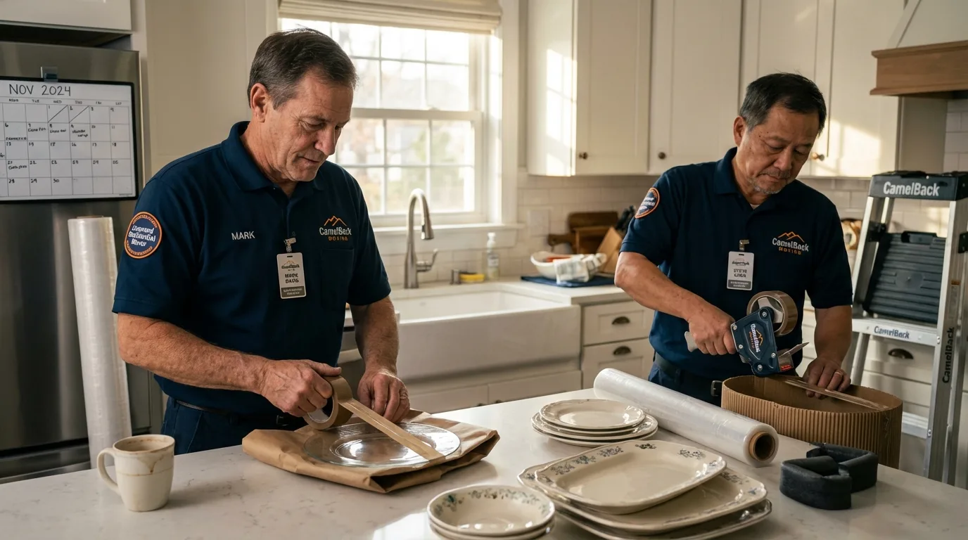 Professional crew packing kitchen dishware in Jersey City, NJ