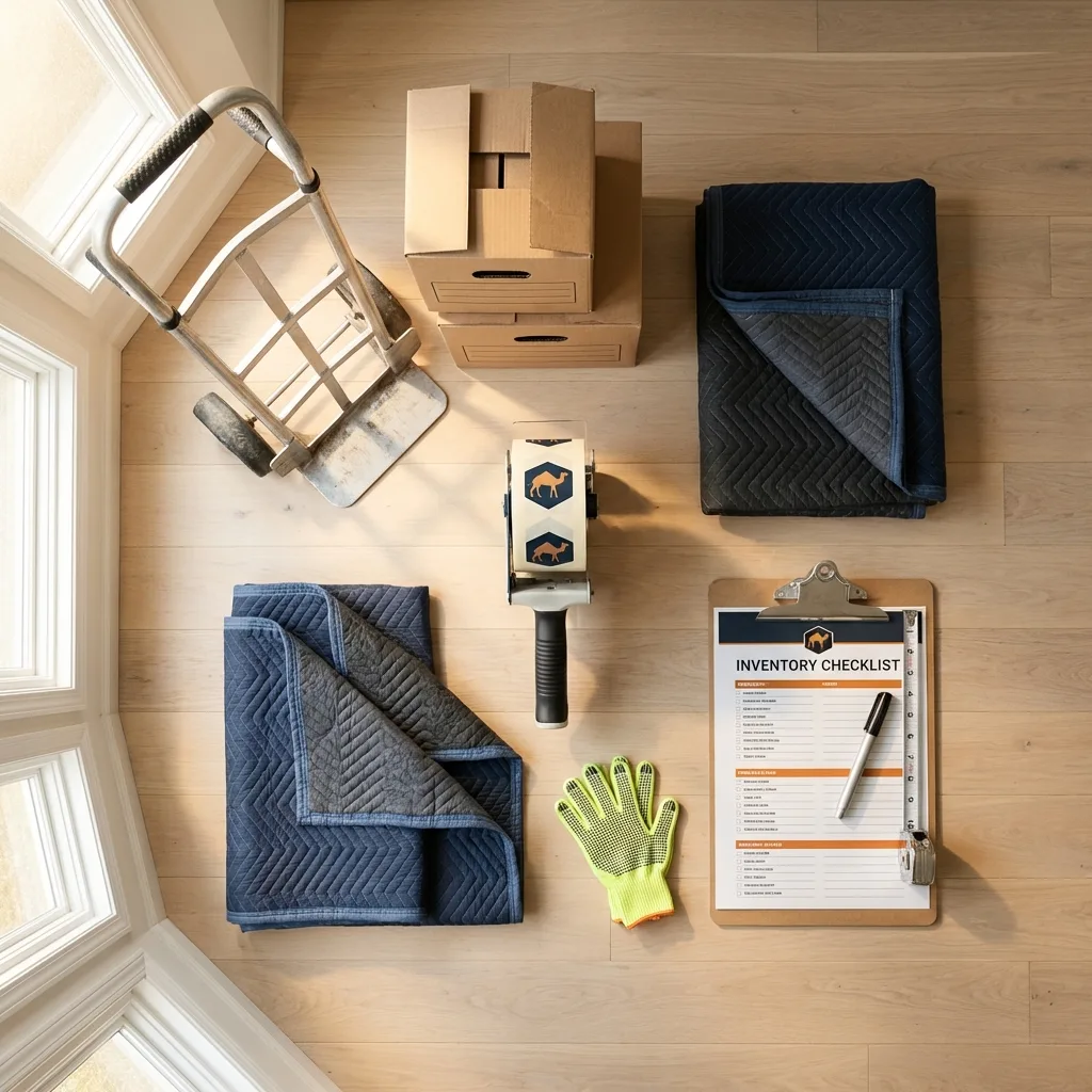 Professional moving supplies and packing materials layout for Jersey City residential relocations